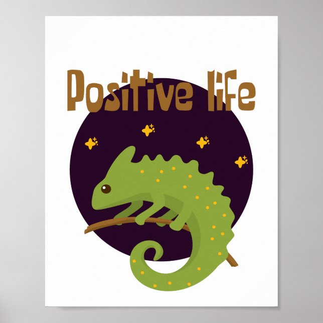 Affiche Vie positive Kawaii drôle mignon vert Chameleon (Devant)
