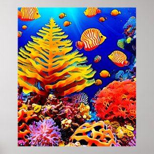 Affiche Vie sous-marine de la barrière de poissons tropica