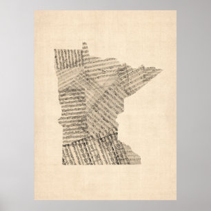 Affiche Vieille carte de musique de feuille du Minnesota