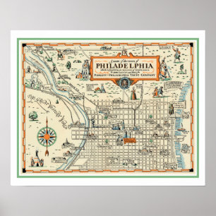 Affiche Vieille carte de Philadelphie 16x20