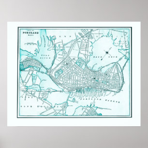 Affiche Vieille carte de Portland, Maine à partir de 1898
