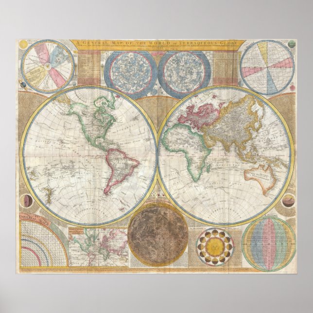 Affiche Vieille carte détaillée du monde (Devant)