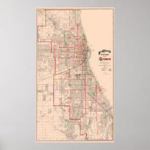 Affiche Vieille carte vintage de Chicago - 1893