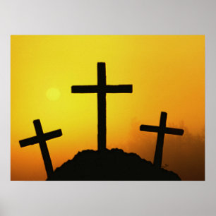Affiche Vieille Croix en bois robuste sur Calvaire Hill au