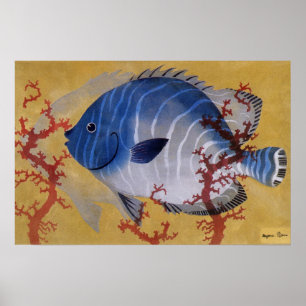 Affiche Vieille marine Vie océanique Tropical Poisson bleu