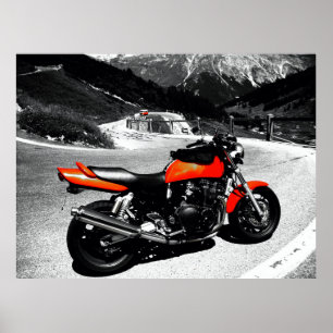 Affiche vieille moto orange