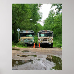 Affiche Vieille photo d'autobus scolaires