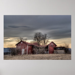 Affiche Vieille photographie rouge de HDR d'arbres d'hiver