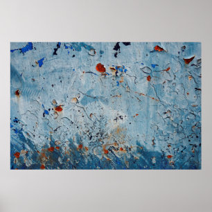 Affiche Vieille surface en fer avec une tache bleue, corro