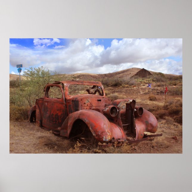 Affiche Vieille Voiture Se Roulant Dans Le Paysage Du Dése (Devant)