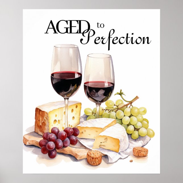 Affiche Vieilli à la Perfection Vin et Fromage fête d'anni (Devant)
