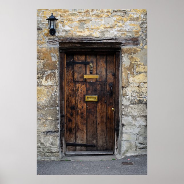 Affiche Vielle porte d'entrée en bois avec lumière (Devant)