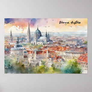 Affiche Vienne Autriche aquarelle peinture Panorama