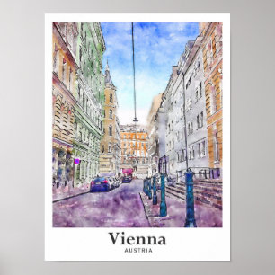 Affiche Vienne Autriche Art Voyage Aquarelle main tiré