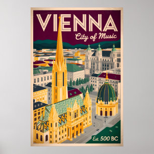 Affiche Vienne Autriche Rétro Ciel Urbain Voyage