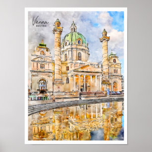 Affiche Vienne Autriche vintage voyage aquarelle
