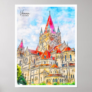 Affiche Vienne Autriche vintage voyage aquarelle