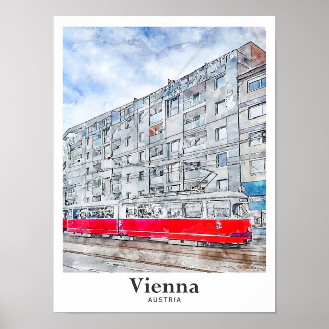 Affiche Vienne Autriche Voyage Aquarelle main tiré (Devant)