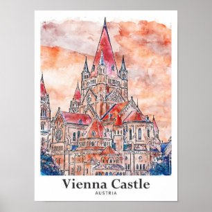 Affiche Vienne Château Autriche Voyage Aquarelle Main tiré
