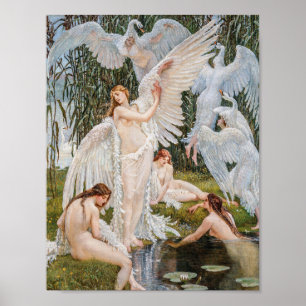 Affiche Vierge aux cygnes Art nouveau vintage par W. Crane