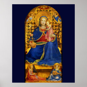 Affiche VIERGE AVEC ENFANT ET ANGELS par FRA ANGELICO Blue