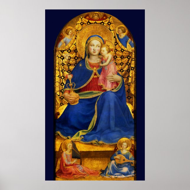 Affiche VIERGE AVEC ENFANT ET ANGELS par FRA ANGELICO Blue (Devant)
