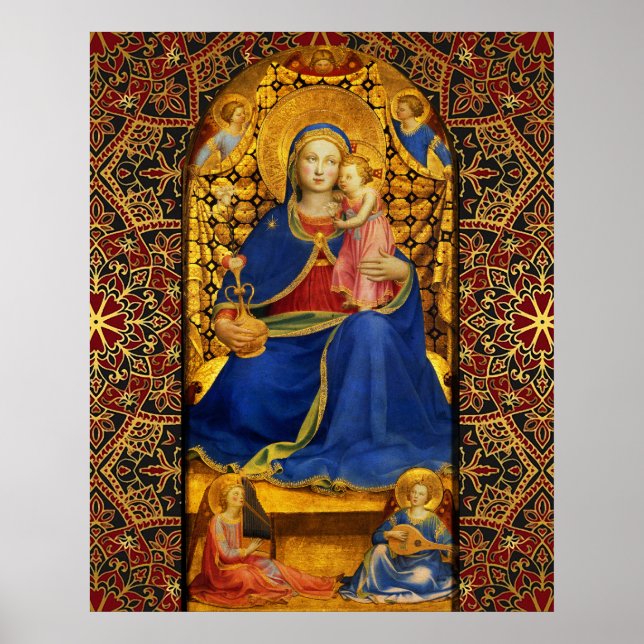 Affiche VIERGE AVEC ENFANT ET ANGES par Fra Angelico (Devant)