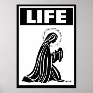 AFFICHE VIERGE DE VIE MARIE BÉBÉ NATIVITÉ JÉSUS CATHOLIQUE