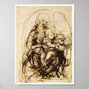 Affiche Vierge et enfant avec chat, Léonard de Vinci