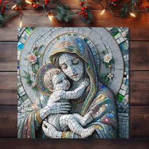 Affiche Vierge Marie et bébé Jésus   Statue mosaïque