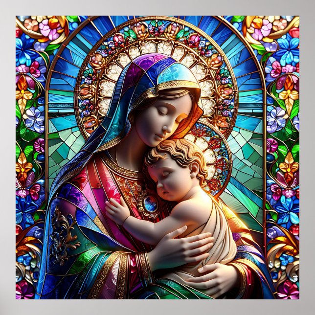Affiche Vierge Marie et Bébé Jésus Vitrail (Devant)