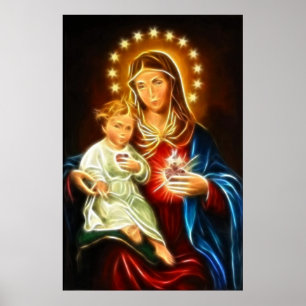 Affiche Vierge Marie et coeur sacré de Jésus de bébé