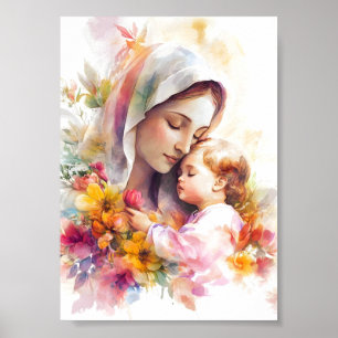 Affiche Vierge Marie et Enfant Jésus Madonna Mère Bienheur