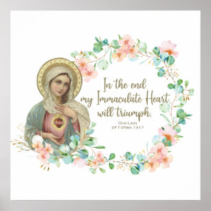 Affiche Vierge Marie Fatima Catholique Religieux Floral