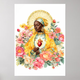 Affiche Vierge Marie Fleurie Catholique Mère de Dieu bénie