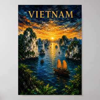 Affiche Vietnam: Golden Sunset Halong Bay Art Souvenir