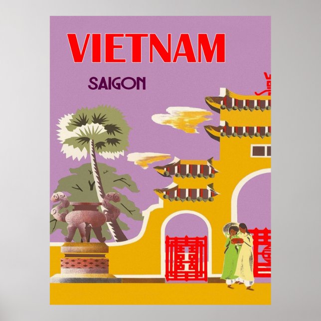 Affiche Vietnam, Saigon, ville, voyage vintage (Devant)