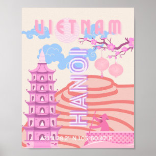 Affiche Vietnam Travel Art, rose