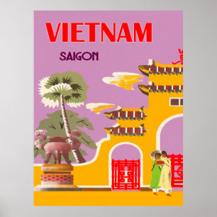 Affiche Vietnam, ville de Saigon, voyage vintage