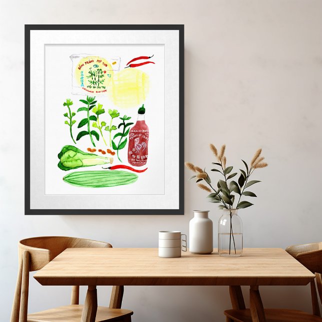 Affiche Vietnamese Rice Paper Rolls Recipe Watercolor (Vietnamese Rice Paper Rolls Recipe Watercolor Poster
)