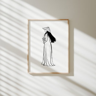 Affiche Vietnamienne Ao Dai femme avec Lotus et Non La