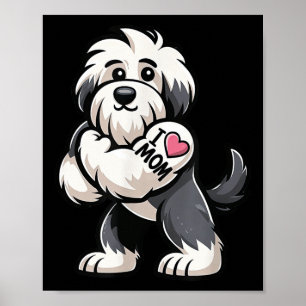 Affiche Vieux anglais Sheepdog I Love Maman Funny Chien Ta