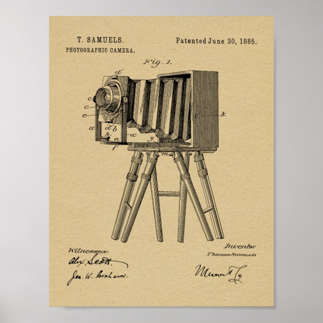 Affiche Vieux appareil photo Tripod Brevet dessin d'art Im (Devant)