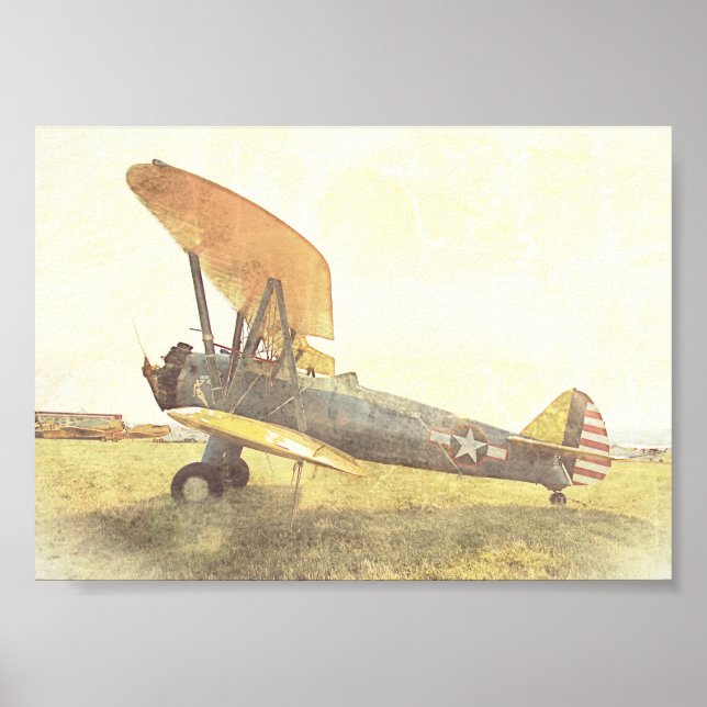 Affiche Vieux biplan Antique avion Jaune Archivage (Devant)