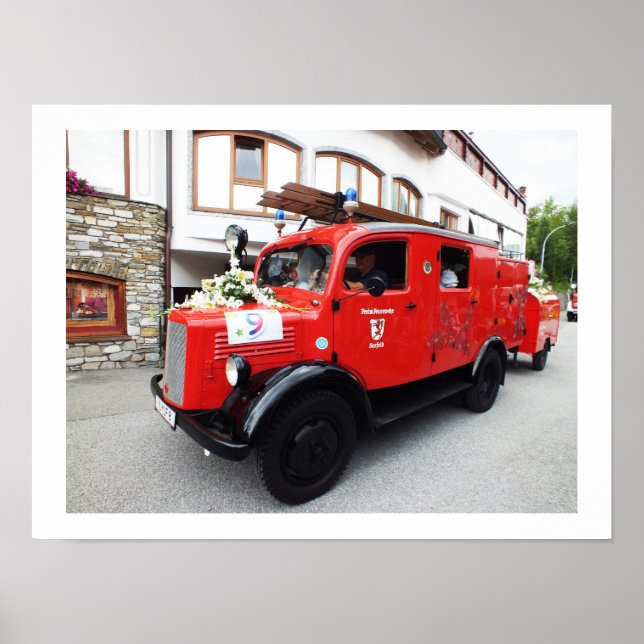 Affiche Vieux camion de pompiers (Devant)