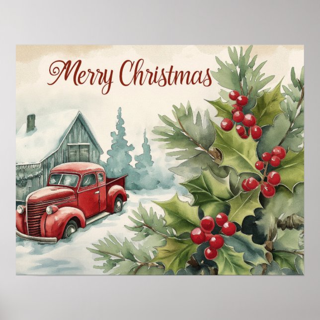 Affiche Vieux Camion Rouge Joyeux Noël (Devant)