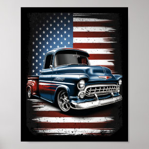 Affiche Vieux camionnette Drapeau américain 4 juillet Patr