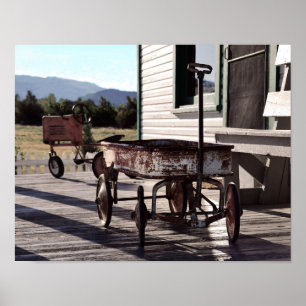 Affiche Vieux chariot à jouet et tracteur