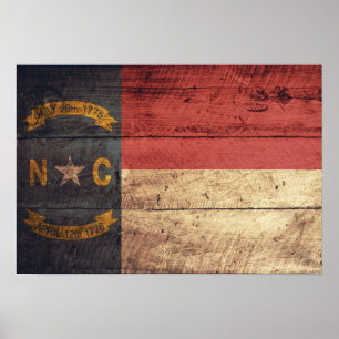 Affiche Vieux drapeau en bois de la Caroline du Nord ;