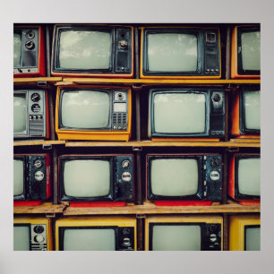 Affiche Vieux écran noir de télévision rétro